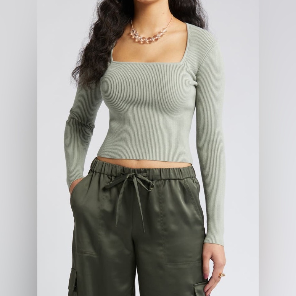 Nordstrom Open Edit Mint Green Square Neck Blouse - M